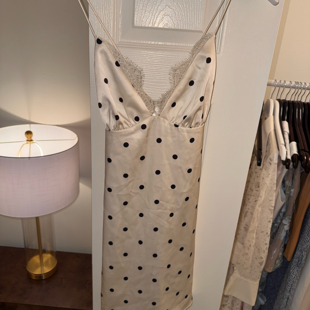 Cream Polka Dot Satin Slip Dress